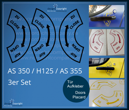 Hinweisschild Hubschrauber Tür außen: AS350 / AS355 / 3er Kit